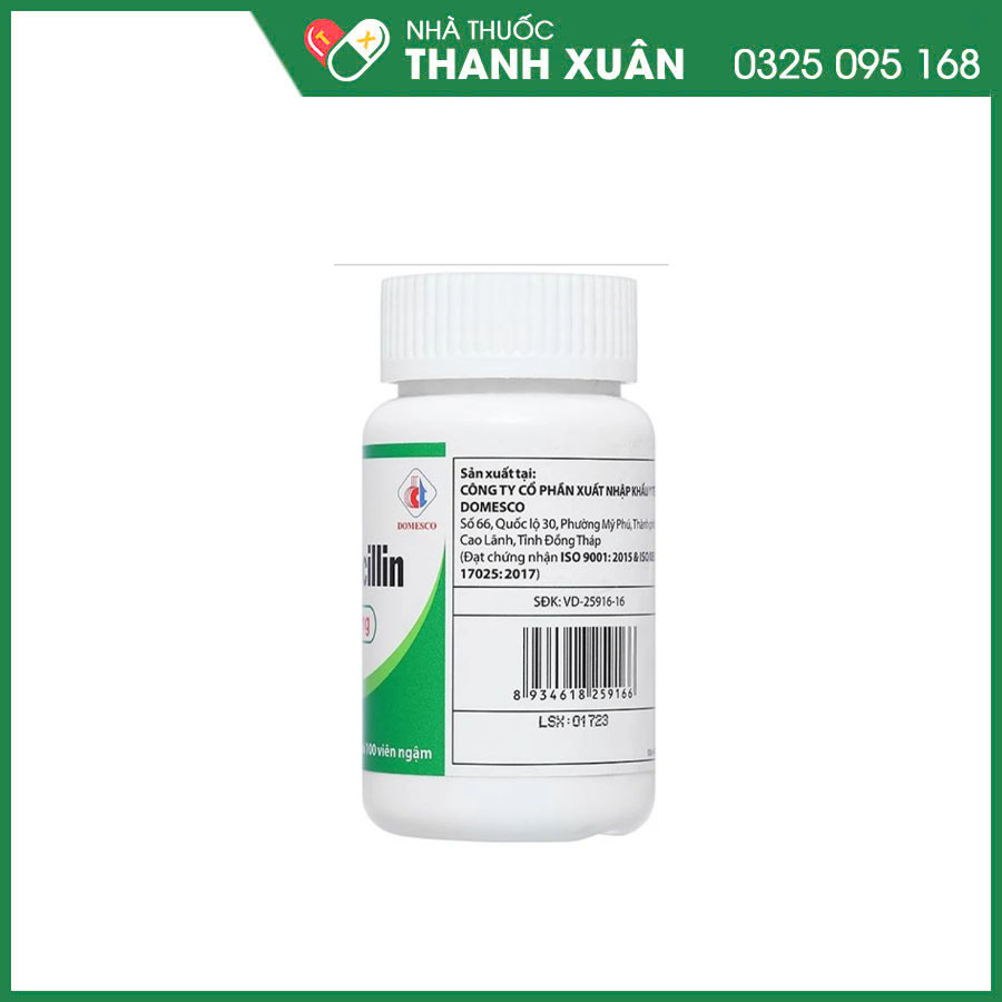 Amoxicillin 250mg Domesco thuốc kháng sinh điều trị nhiễm khuẩn đường hô hấp, tiết niệu, da và cơ